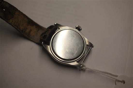 A gentlemans 1950s stainless steel Rolex Oyster manual wind wrist watch,